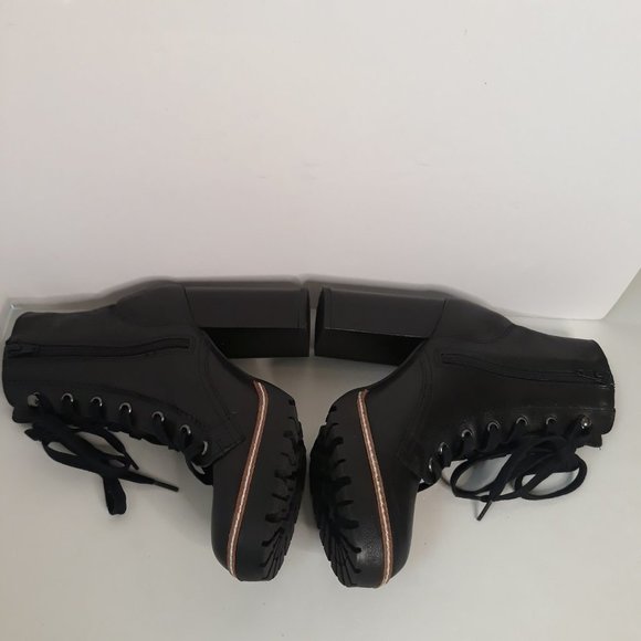 Chelsea & Violet Lexie Leather Lace-up Chunky Block Heel Combat Boot Black 8.5 - Picture 5 of 10